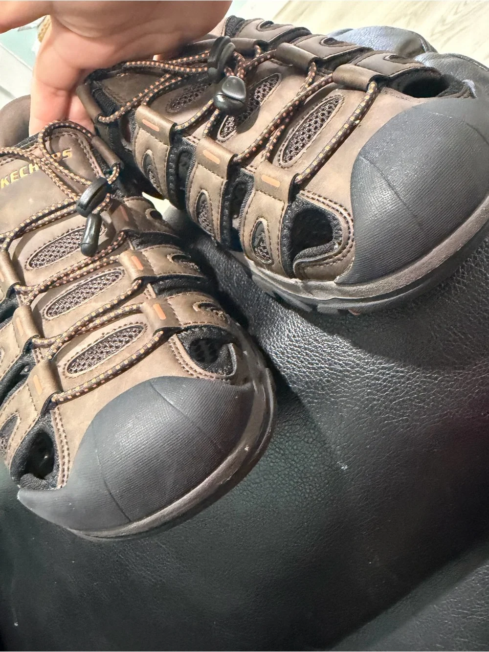 Skechers Brown and Black Men's Closed-Toe Bungee Sandals